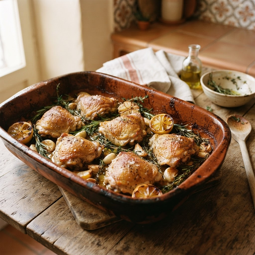 Pollo asado con limón y romero