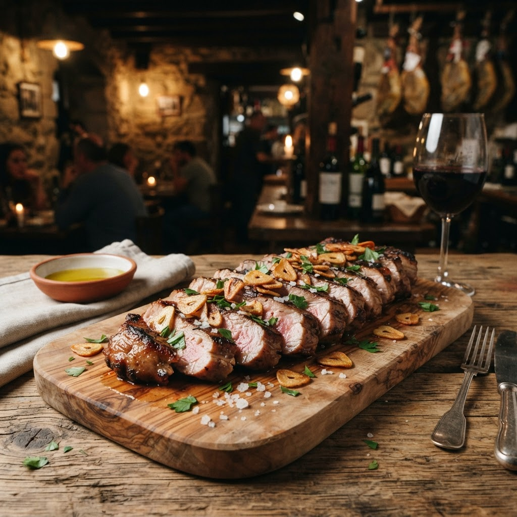 Secreto ibérico a la plancha con ajos